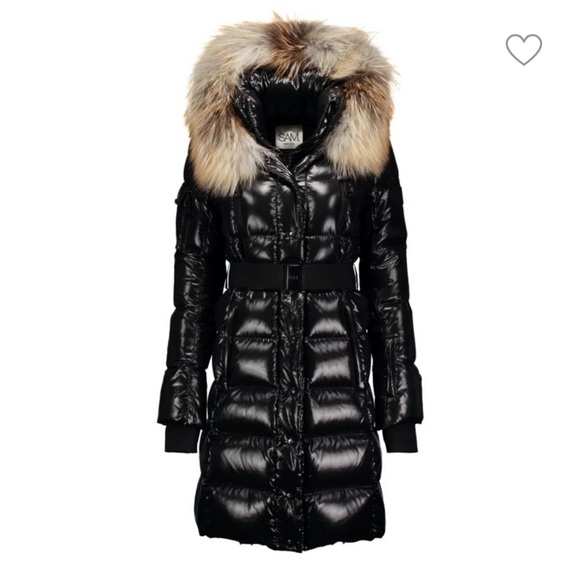 Sam. Infinity Fox Fur-Trim Belted Down Puffer Jacket - Picture 9 of 10
